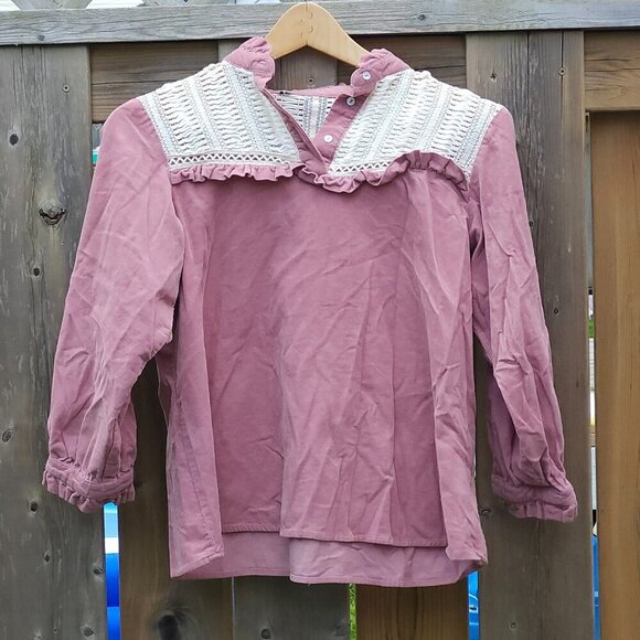 ZARA BASIC CORDUROY CROCHET TRIM BOXY CUT TOP Women's Small BLOUSE - Picture 2 of 6